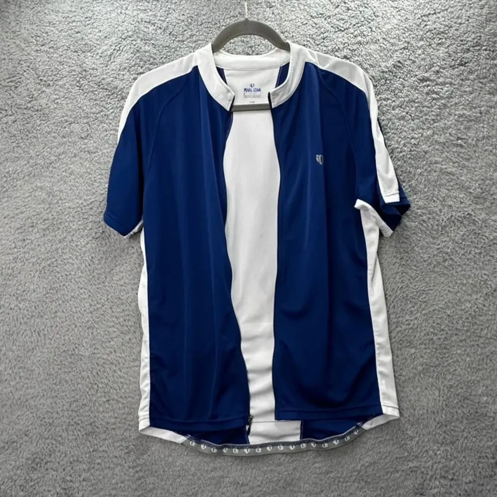 Pearl iZUMi Women's Large Blue White Cycling Jersey Short Sleeves Back Pockets‎